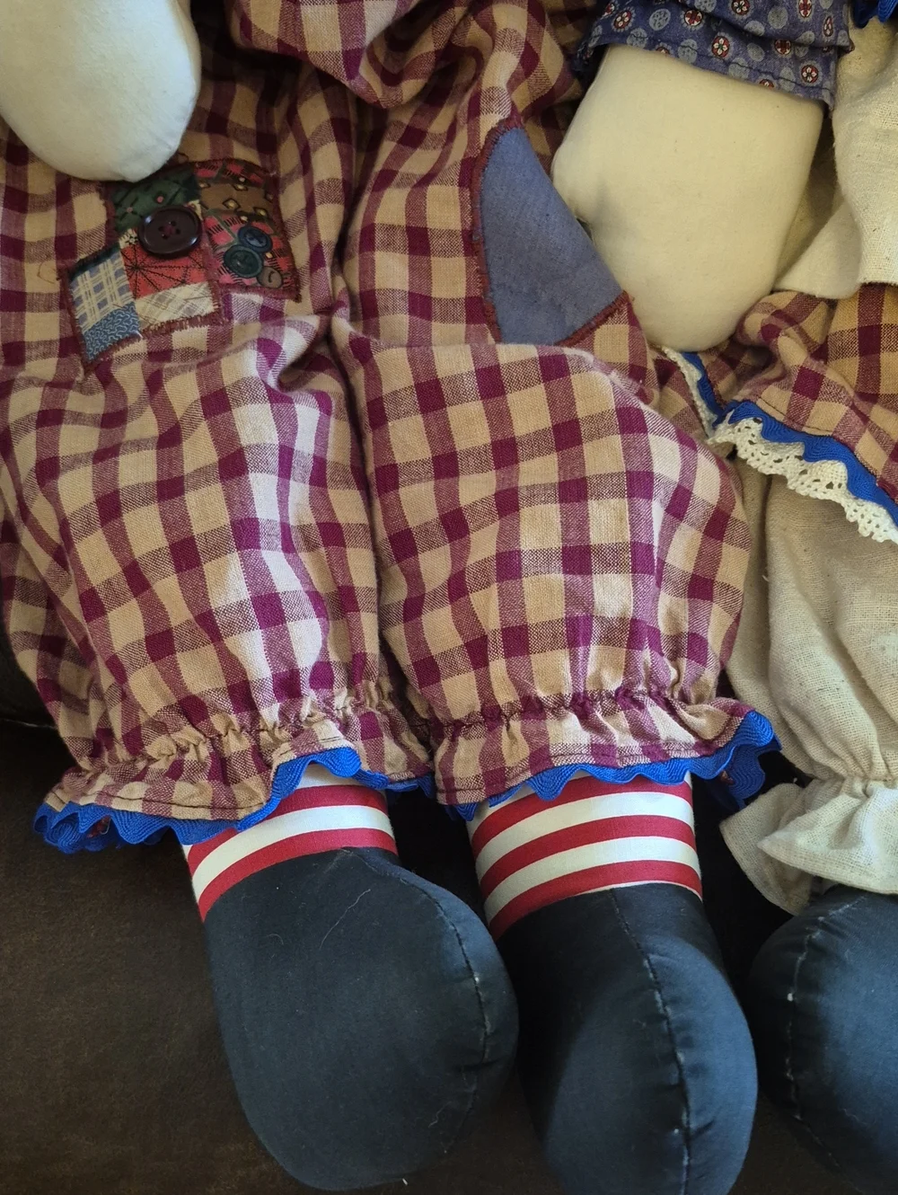 Raggedy Ann Andy Large Dolls Vintage Style Yarn Hair Cotton Clothes 70s 80s 36